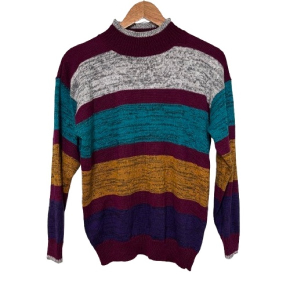Vintage Spice of Life Multi Color Striped Knit Sweater Size M